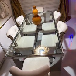 Set Of Six  Fabric Dining Chairs