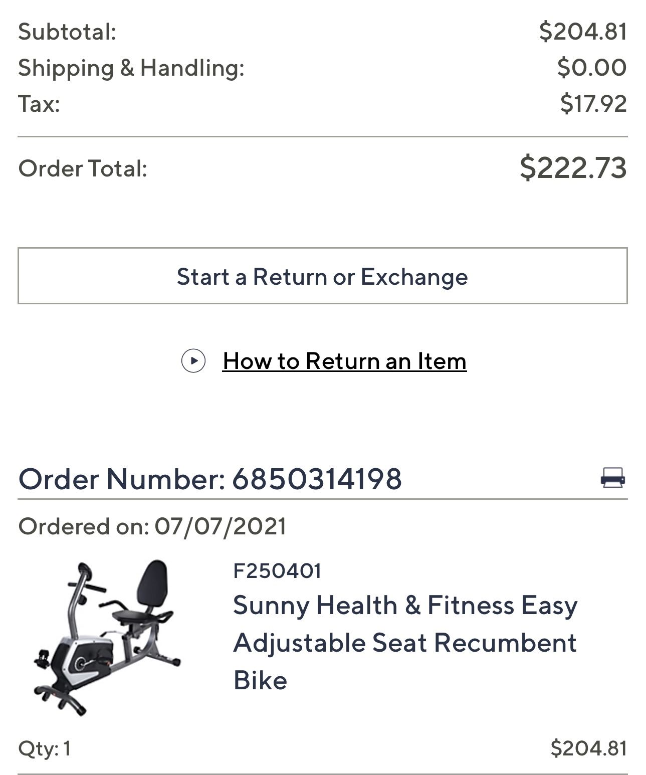 Sunny Health & fitness Recumbent Bike