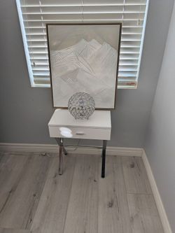 2 White Nightstands with Chrome Legs and Drawer