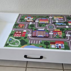 2 In 1 Kid Activity Lego Play Table (City Road Map) with Storage and Wheels