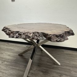 Black Walnut Burl Live Edge Table 51”×49” – Modern Base Statement Piece
