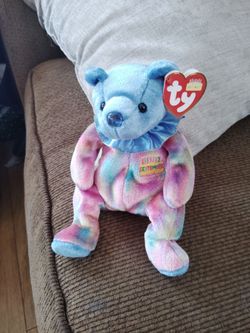 2001, TY, Beanie Baby, Sapphire, September Happy Birthday Bear,  inside a display case, Only, $ 40.00 Dollar's.