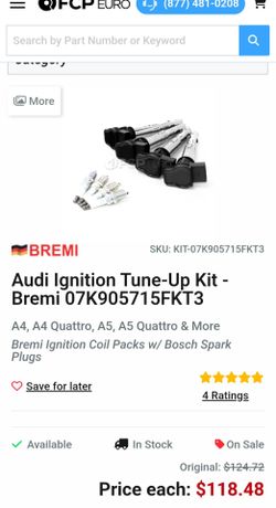 Audi Ignition Tune-Up Kit - Bremi A4, A4 Quattro, A5, A5 Quattro & More Bremi Ignition Coil Packs w/ Bosch Spark Plugs