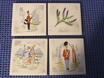 NEW Hand Painted Coasters     Ceramic Tiles High Gloss 3” Square     Cork Backing  Made In Denmark. 
