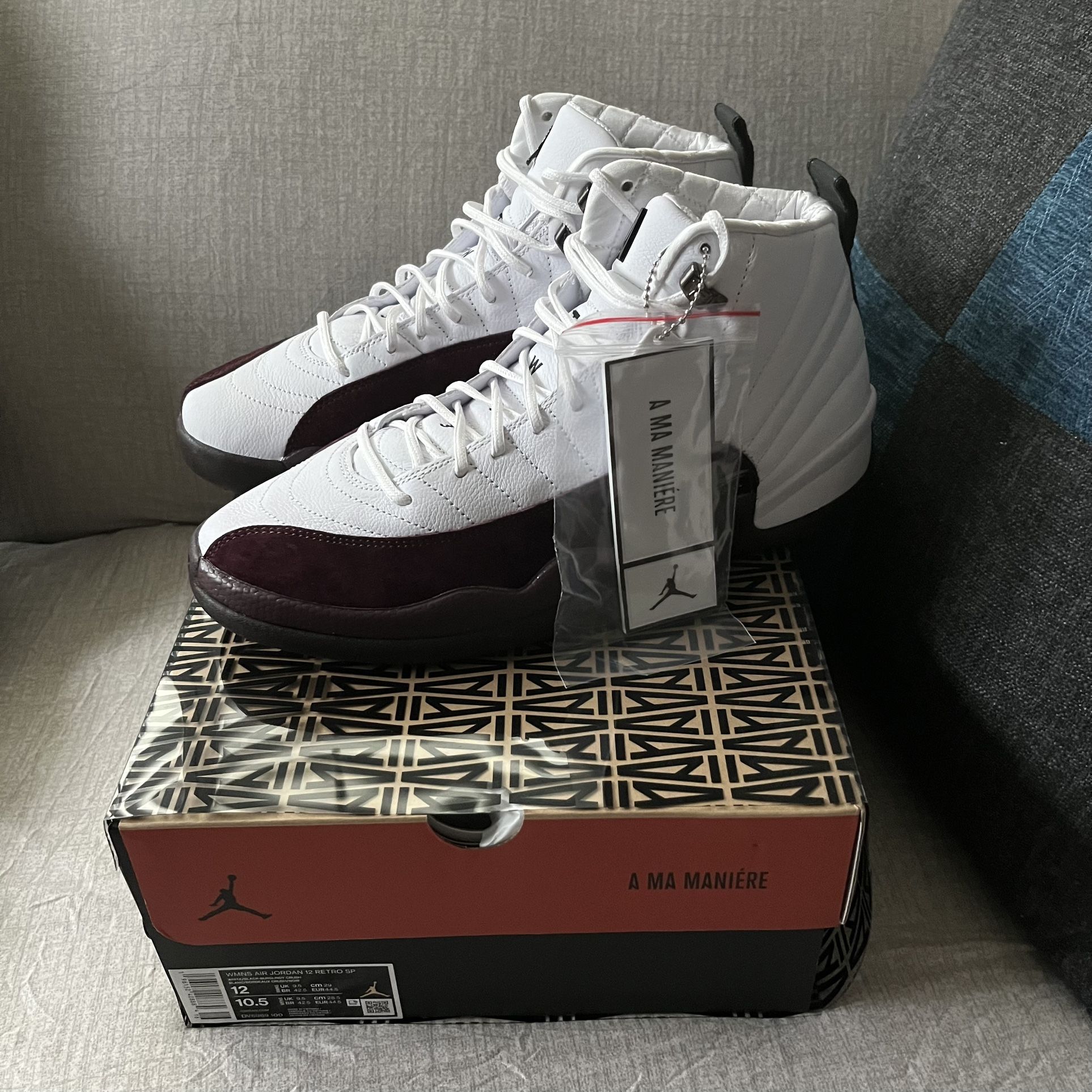 AMA A Ma Maniere Jordan 12 White Maroon New Size 12 Women 10.5 Men