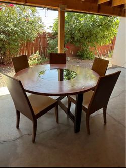 Round Dining Table Set with 5 Chairs – Rotating Glass Center