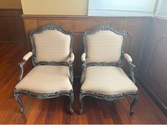 Pair of Ornate French Provincial Accent Chairs – Carved Wood
