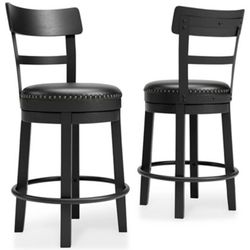💥New Counter Height Antiqued BLACK Faux Leather Swivel Bar Stools Kitchen