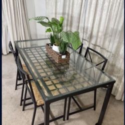 ON TREND Glass & Iron Dining Table With 4 Chairs 
