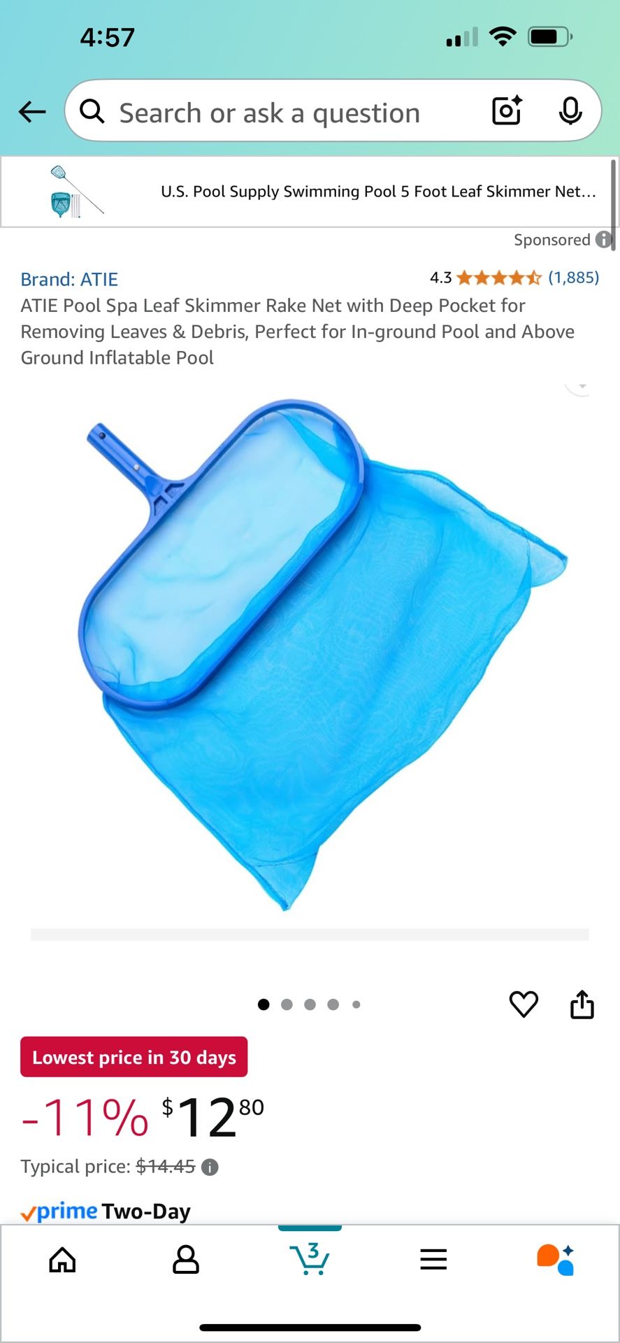 ATIE Pool Spa Leaf Skimmer Rake Net with Deep Pocket