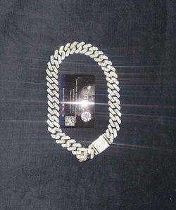 Cuban Link Silver Tone Chain Bracelet Box Clasp Pavé Clear Stones GRA