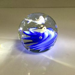 Vintage Clear Glass Two Fishes Inside Glass Paperweight 2 1/2" Tall