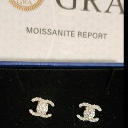 GRA Certified 1 CTW Chanel C LOGO EARRINGS STUDS