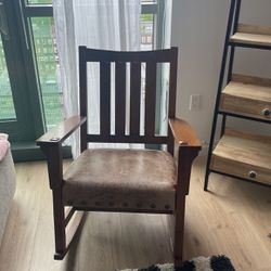TWO Vintage Leather and Wood Rocking Chairs 