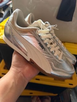 Pum@  Metallic Silver Low-Top Sneakers