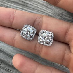2 CT Moissanite Halo Stud Earrings - Diamond Tester Verified