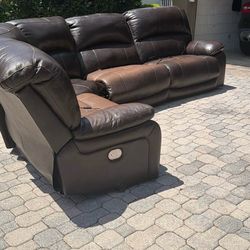 Leather electric recliner sectional couch and chair