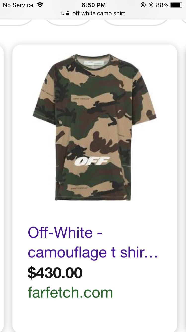 Off White Camouflage T-Shirt Size XL