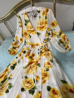 Women's V-Neck Long-Sleeved Printed  Floral Pretty Slim-Fit Dress