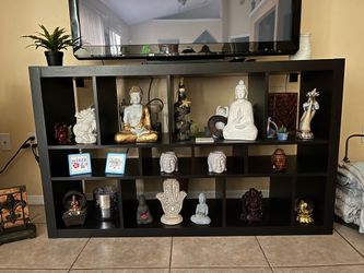 Black shelving.