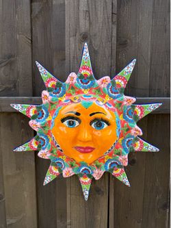 Mexican Talavera Sun Wall Decor, Pottery, Clay Pot, Planter.