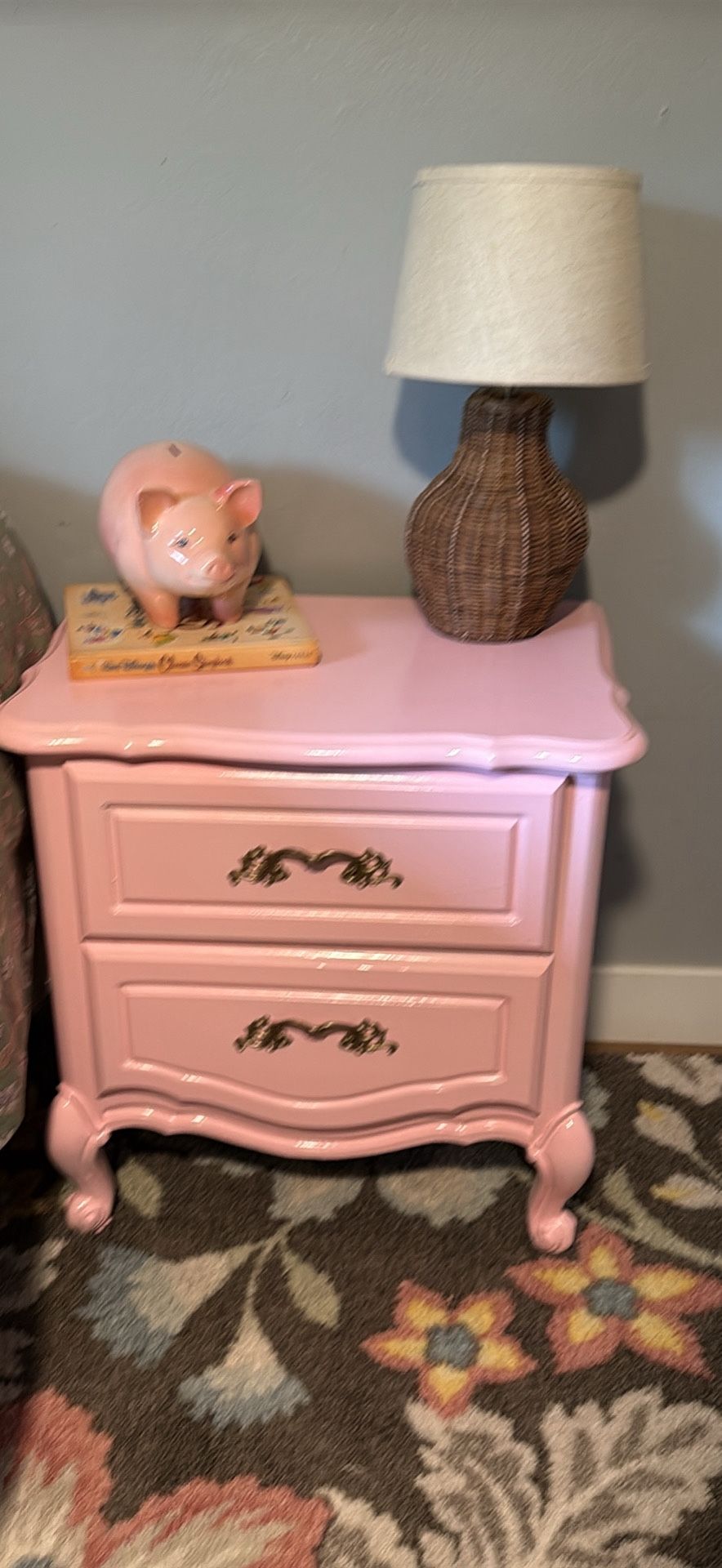 Nightstand With Two Drawers Pink