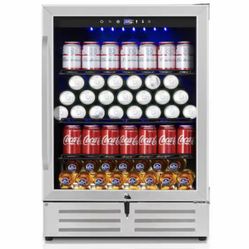 24 in. Built-in/Freestanding Single Zone Beverage Refrigerator with 210 Can(12 oz. )Beverage, Stainless Steel