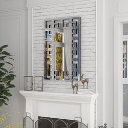 Grecian Wall Mirror Beveled Glass Decorative Frame 40x28 inch Silver