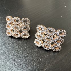 585 14K RG Stamped Rose Gold Square Weave Shimmer Bridal Stud Earrings
