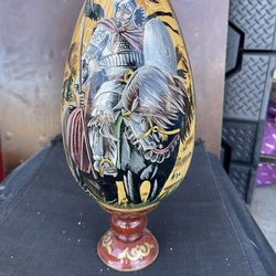 VINTAGE EUROPEAN LARGE LACQUER EGG...HAND PAINTED  BIG 14”. BEST OFFER