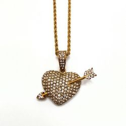 Gold Heart And Arrow Sparkling Pendant Necklace 