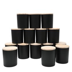 ✨10oz Glass Jar with Bamboo Lids, Matte Black ✨