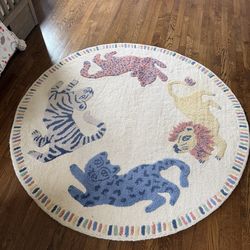 Crate & Barrel Kids Round Animal Rug – Wool, Safari Design