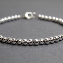Genuine High Shine 925 Sterling Silver 3MM Bead Ball Chain Bracelet 7 5/8” Long
