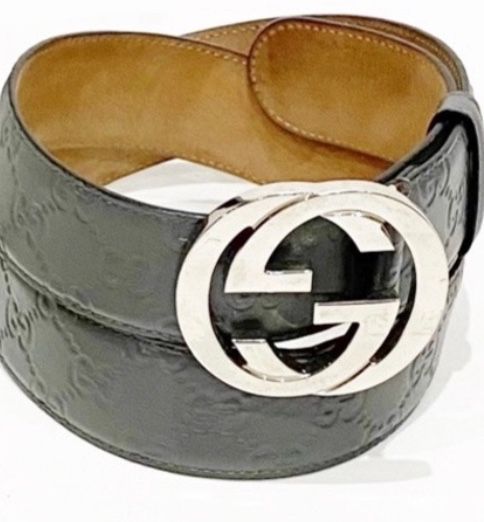 Men’s Grey And Silver Gucci Belt With Interlocking GG