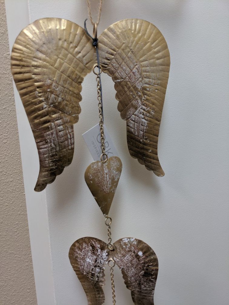 Metal Angel Wing and Hearts Wind Chime (Vintage Looking)