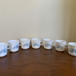 Corning / Pyrex Colonial Mist Milk Glass Mugs Set Of 7