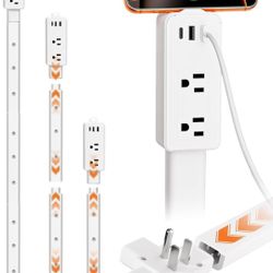 Electrical Outlet Extender Stick Features 2 USB-A, USB-C and 2 AC Outlets, Extendable to 6", 15.3", 24.5", 34", for Hard to Reach Spaces Use Behind Co
