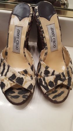 Jimmy Choo - size 37 - Leopard Print 5 inch high wedges