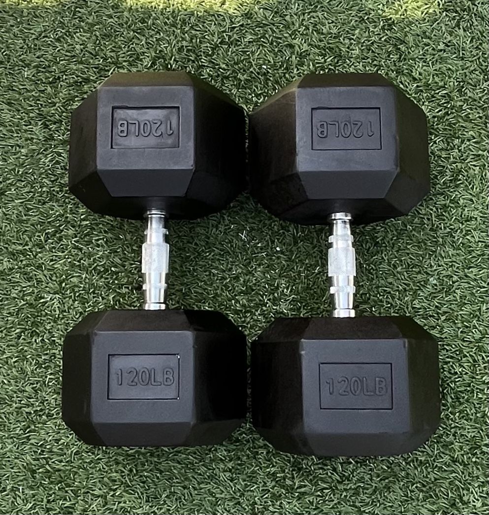 120 LB Rubber Hex Dumbbells 