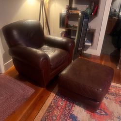 LEATHER CHAIR W/MATCHING OTTOMAN