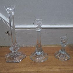 3 Vintage Imperial Crystal Candle Holders 24% Lead Crystal Made In Slovakia One Big, Medium, And Small All Only Used A Couple Of Times