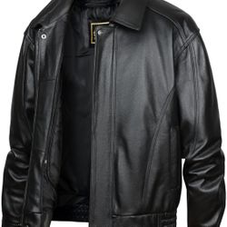 🔥 Stunning Black Men’s Large Barracuda G9 Leather Bomber Jacket 🔥**