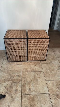 Set of 2 Rattan Cane Side Tables
