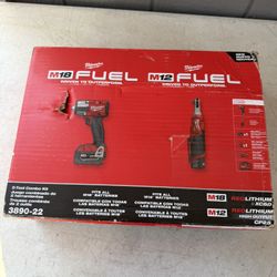 Milwaukee M18 FUEL 18V Cordless Mid Torque 1/2 in. Impact Wrench w/ M12 FUEL 3/8 in. Ratchet & Battery/Charger Combo Kit