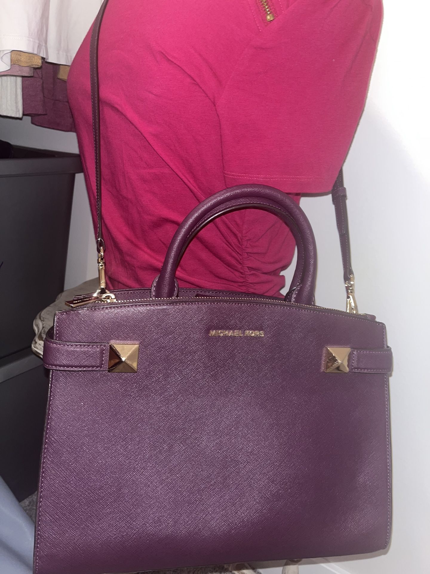 Michael Kors Karla Purple Leather Satchel 
