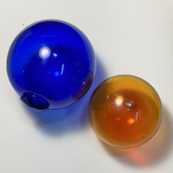 Vintage Glass Float Buoy Balls, Cobalt And Amber