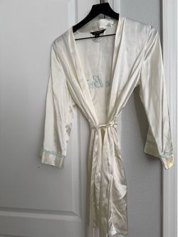 Ambrielle Sleepwear Robe The Bride Womens Size  Small Satin Bridal White Ivory Blue Work Once