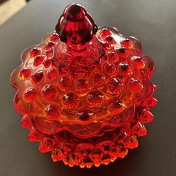Vintage Fenton Ruby Red Hobnail Candy Dish Vanity Dresser Jar With Lid 