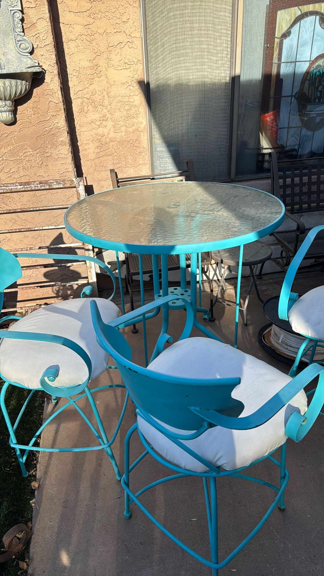 Metal Table & 3 Cushioned Chairs
